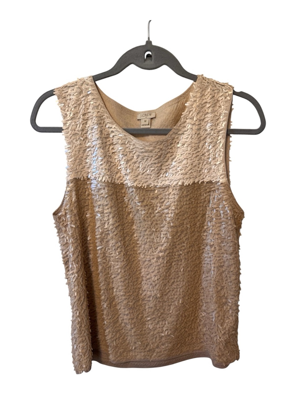J.Crew Woman’s Size Medium Sequined Sleeveless Embellished Top Champagne - Picture 2 of 13